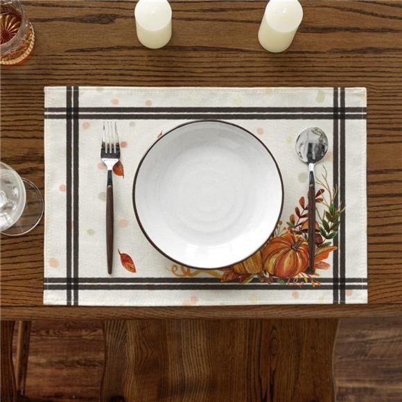 Set of 4 Pumpkins Mushrooms Leaves Placemat for Dining Table, 12 x 18 Inch - Picture 4 of 6